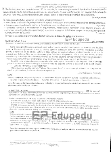 foaia cu subiectele la română la bac 2025 din august, pagina 2