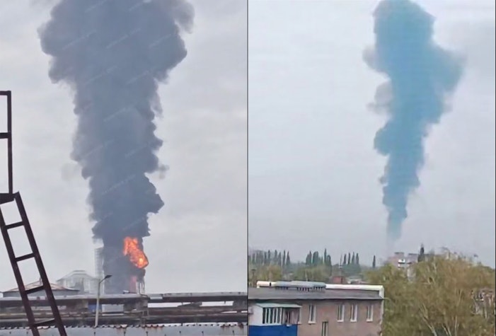 incendiu și fum negru după o explozie