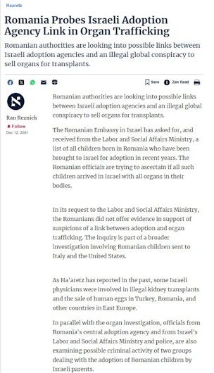Captura din publicatia israeliana Haavertz, privitoare la activitatea „nelegală” a organizației lui Erika Kirk