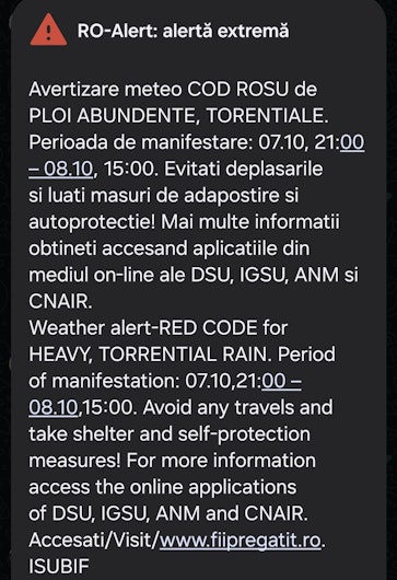 Atenționare RO-Alert privind ploi abundente și torențiale