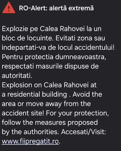 textul mesajului ro-alert despre explozie de pe calea rahovei din București