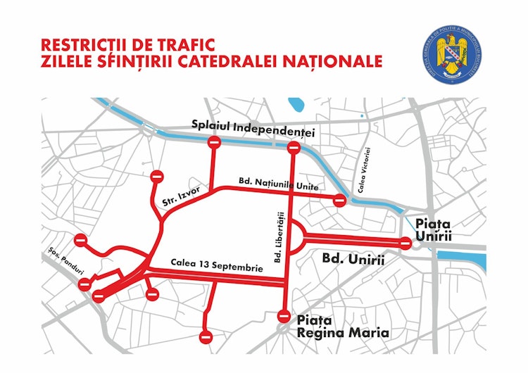 harta restricțiilor de trafic pentru zilele sfințirii catedralei naționale