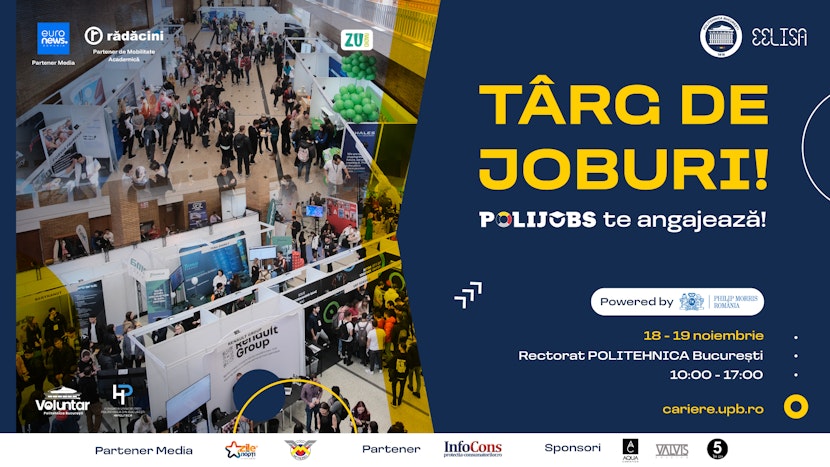 afișul de promovare al evenimentului POLIJobs 2025 din București