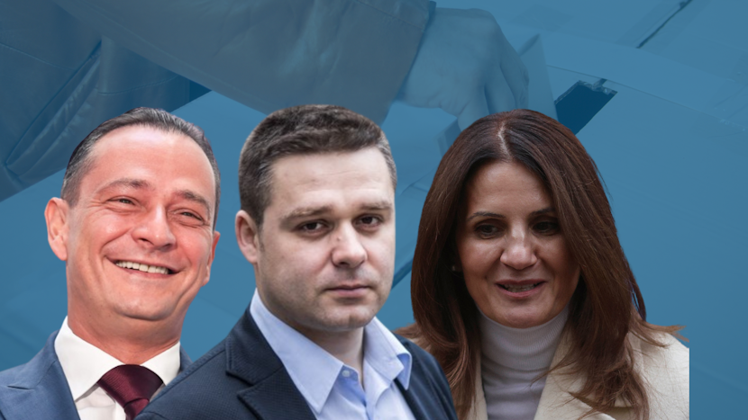 daniel balută, ciprian ciucu si anca alexandrescu. pe fundal o urnă de vot