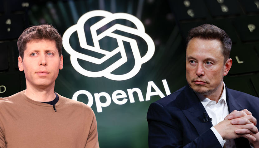 Elon Musk și Sam Altman, directorul general al OpenAI, se vor înfrunta în instanță colaj sam altman (stânga) și elon musk (dreapta) având pe fundal sigla open ai