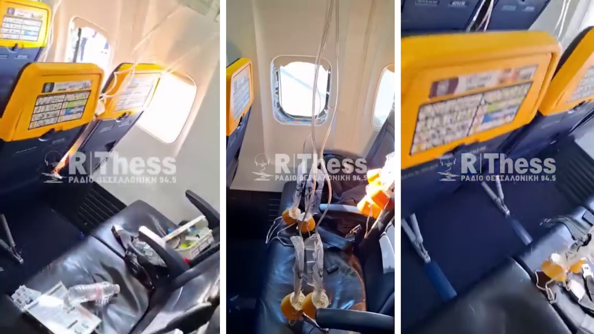 Panica din avionul Ryanair: Geam spart, pasager tras parțial în exterior, a fost salvat de ceilalți călători