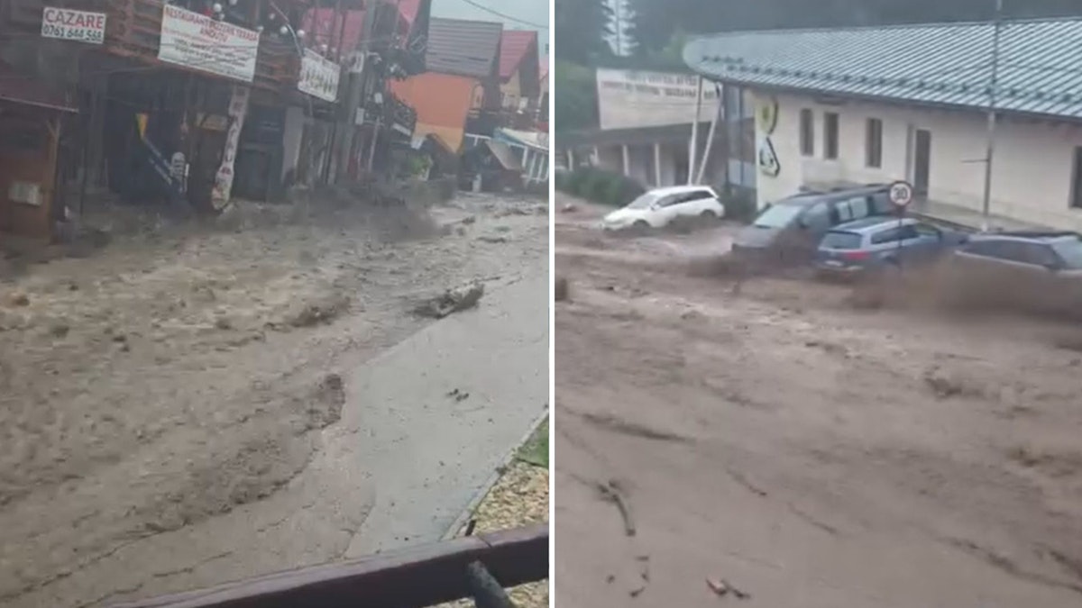 Circulație blocată pe DN1 în Bușteni din cauza viiturii; o femeie a fost surprinsă de ape
