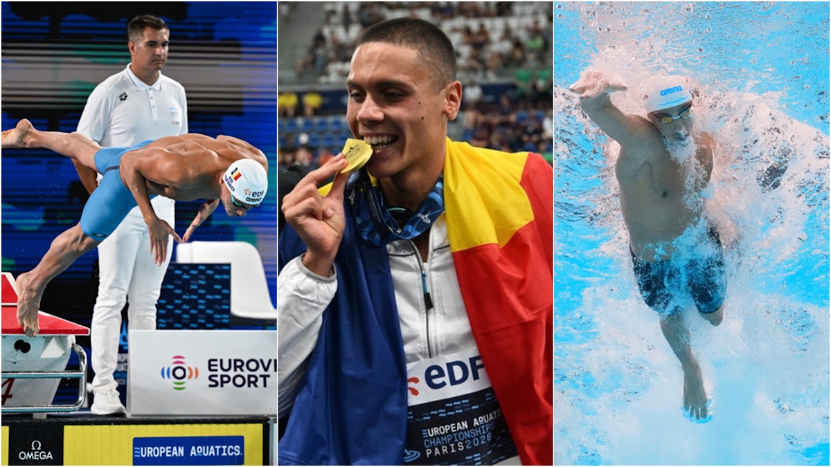 David Popovici, în finală la 200 metri liber, la Europenele de Natație. E proba în care e recordman european, campion olimpic, mondial și european