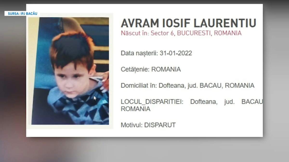 Un băiețel de patru ani din Bacău, plecat desculț și în tricou de acasă, este dat dispărut