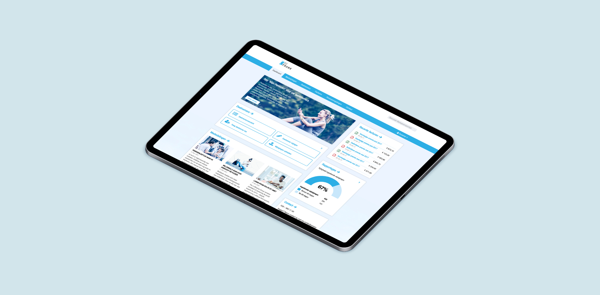 Een tablet met ons ontwerp van het nieuwe pensioenportaal