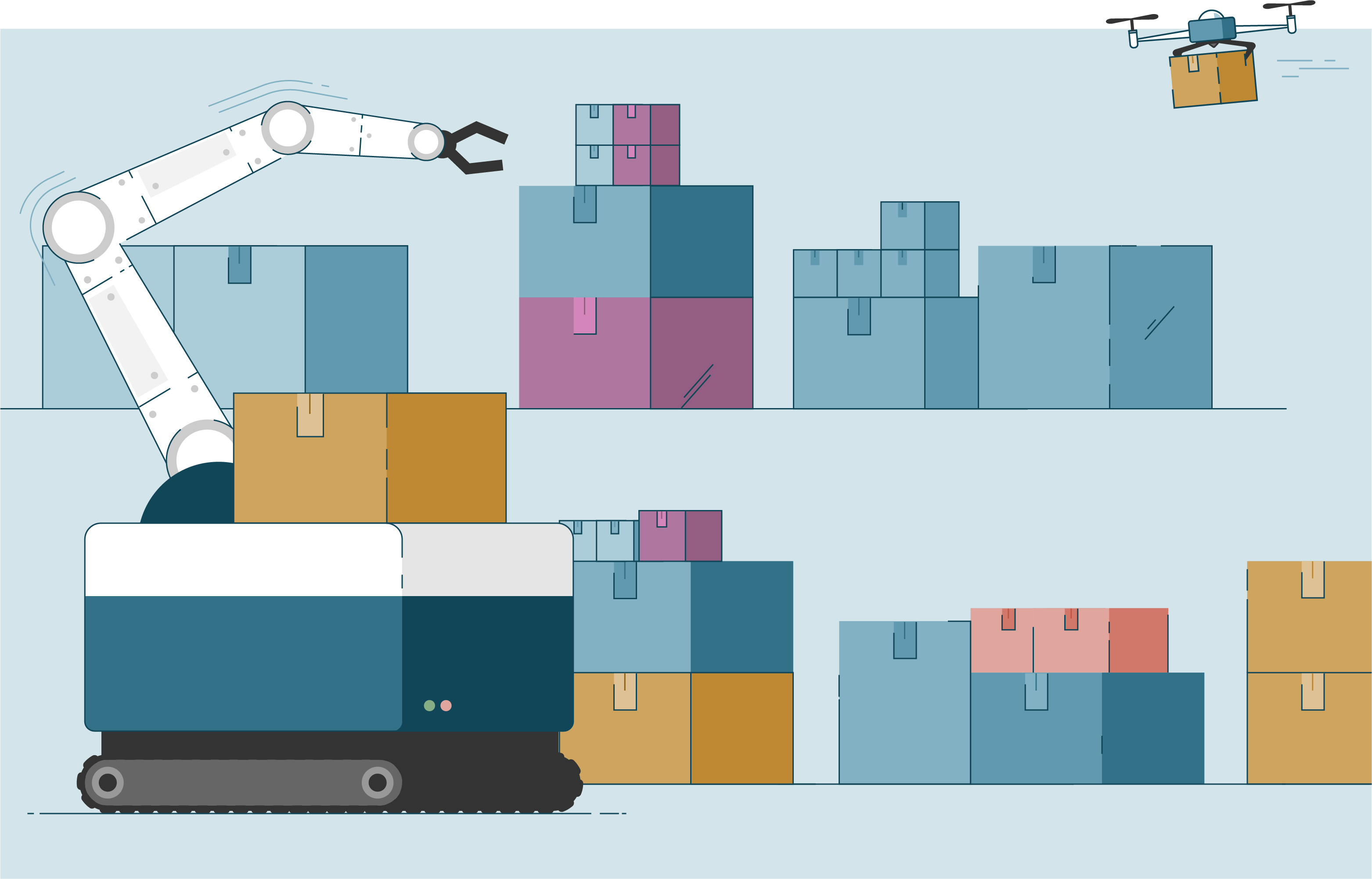 Een illustratie van robots die voorraad beheren