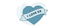 Afbeelding van een hart met daarop de tekst "I love UX"