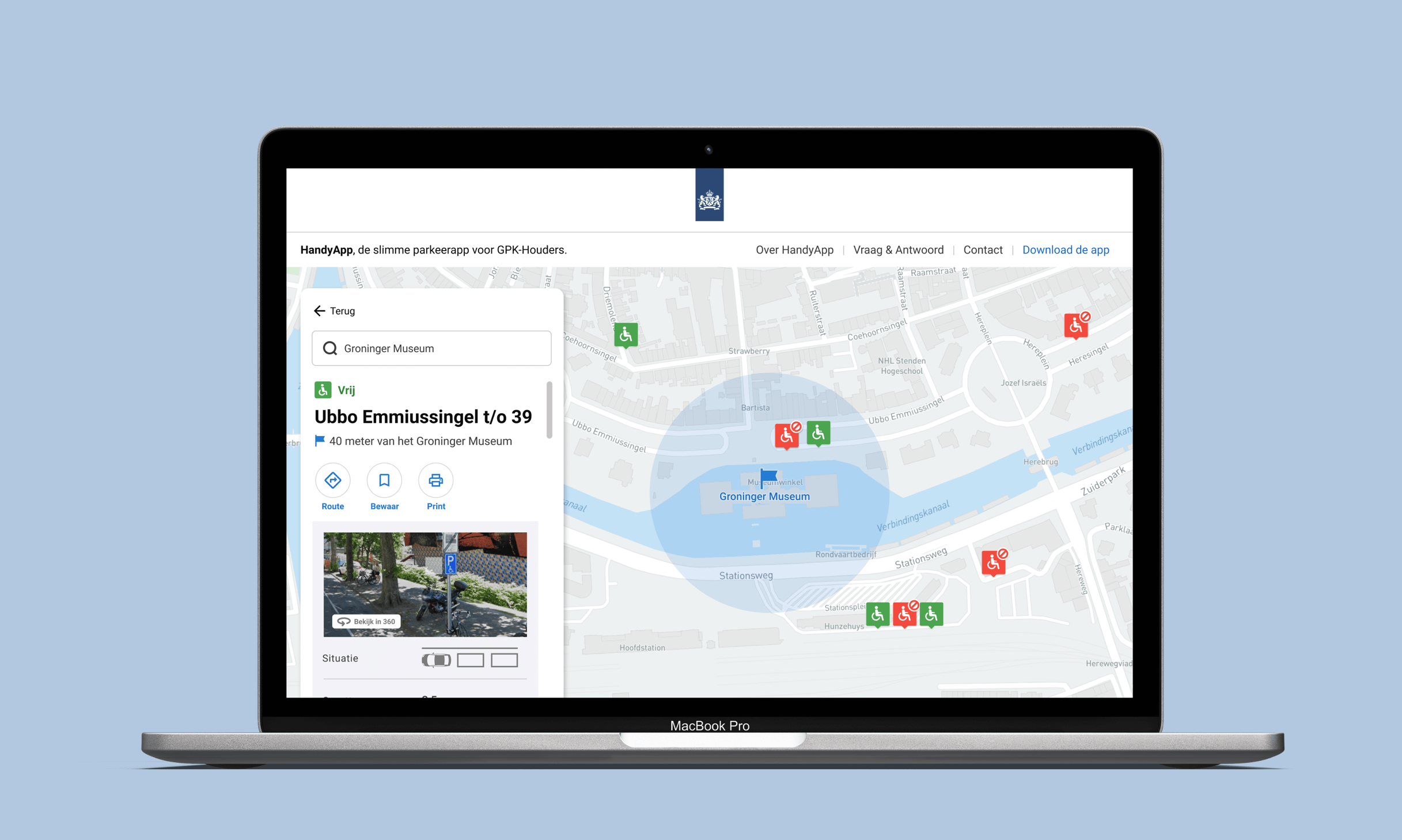Parkeerapp op desktop