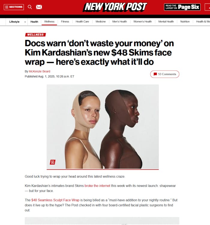 Dr. Halaas featured in New York Post Article on Skims Face Wrap