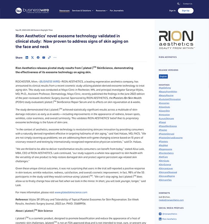 Exosome Technology Validated in Clinical Study