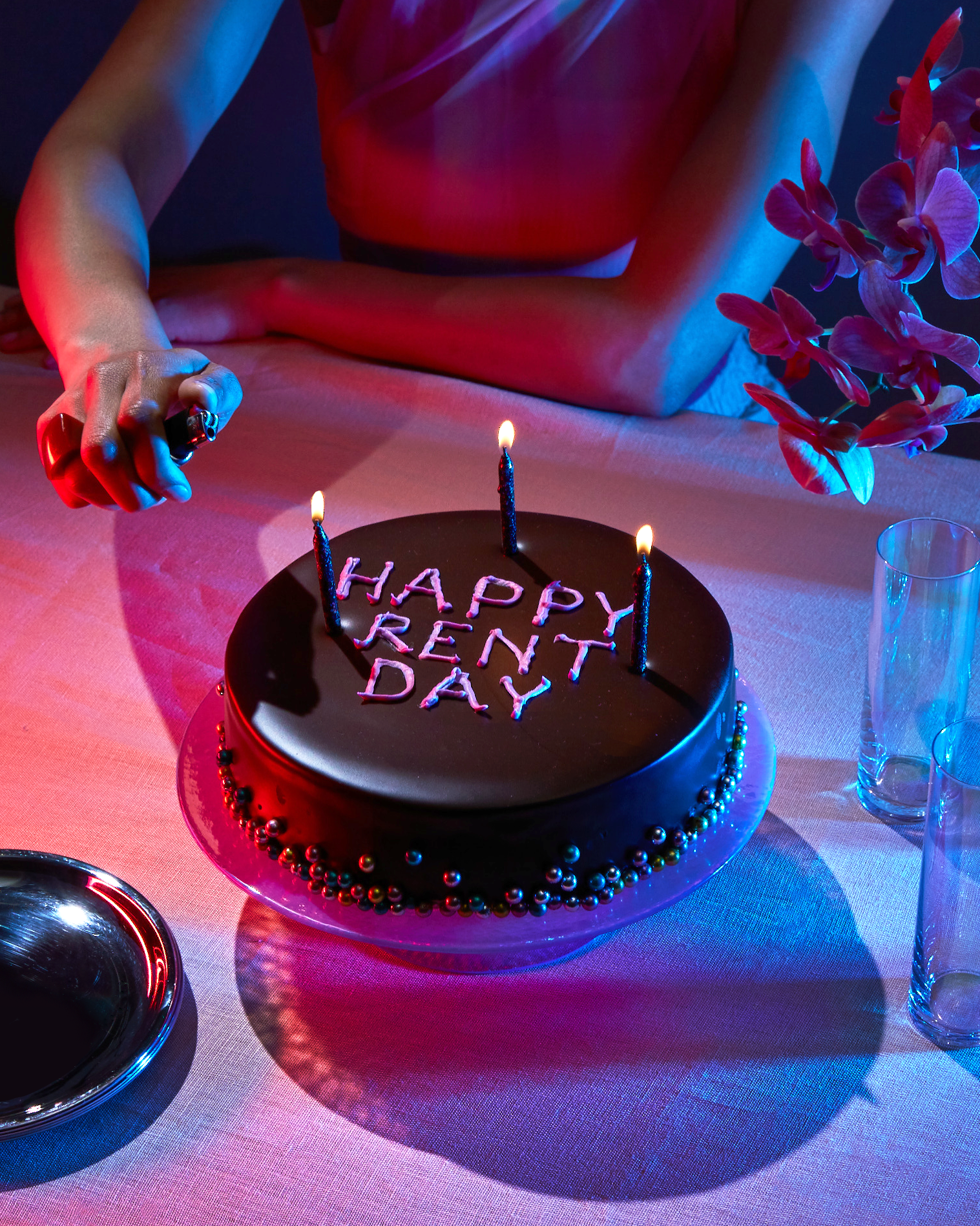 Chocolate cake with "Happy Rent Day"