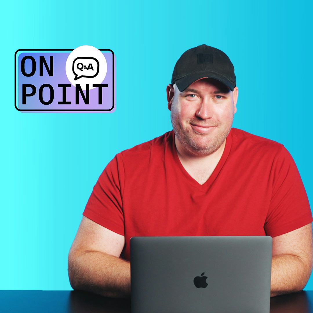 Richard Kerr on blue background with On Point Q&A logo in left corner.