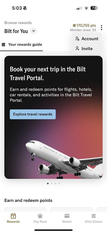 screenshot of the Bilt app rewards guide screen