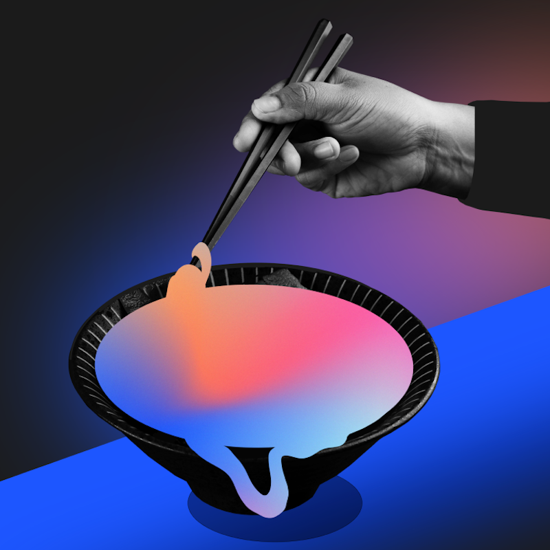 Hands holding chopsticks over bowl filled with gradient texture