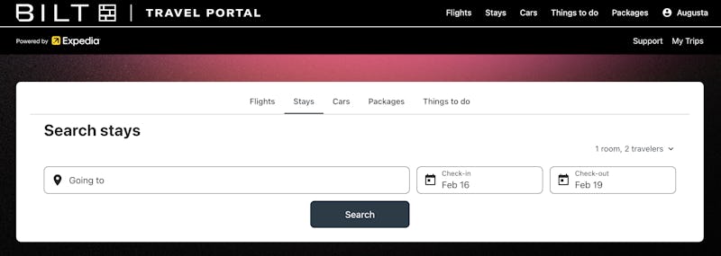 Bilt travel portal screenshot