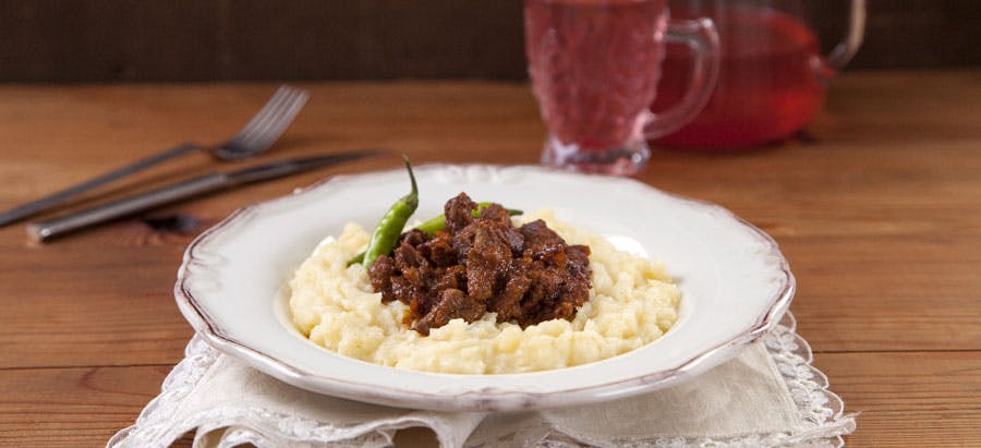 patates püreli tas kebabı