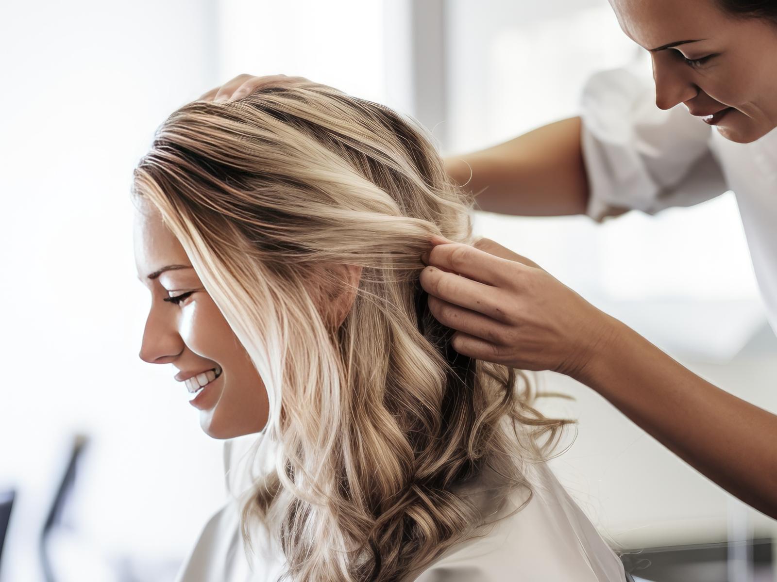 Hairdresser styling clients hair