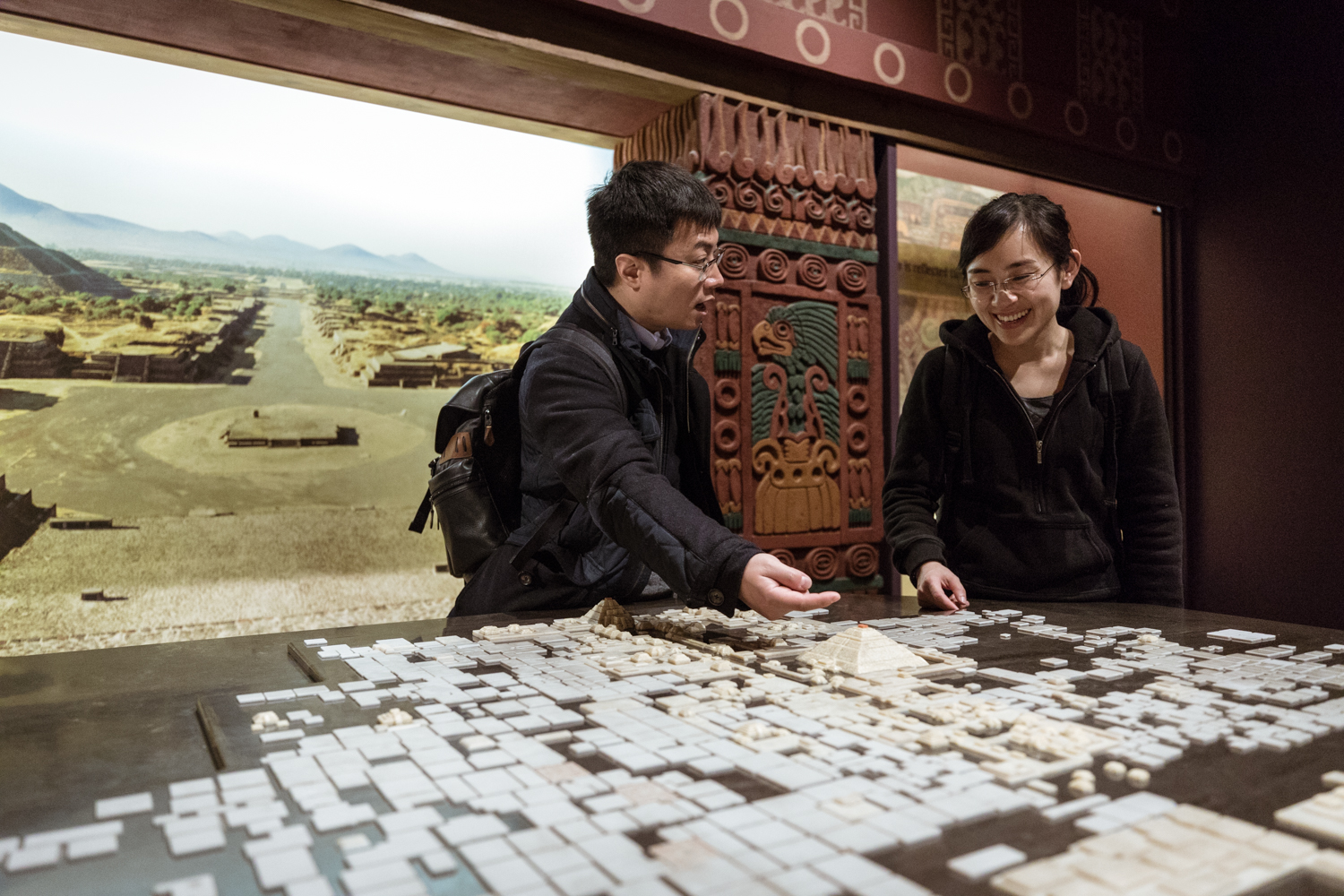 Visitors explore a bird’s-eye view replica of Teotihuacan, the largest city in the Americas (and one of the largest in the world) between AD 100 and 700.