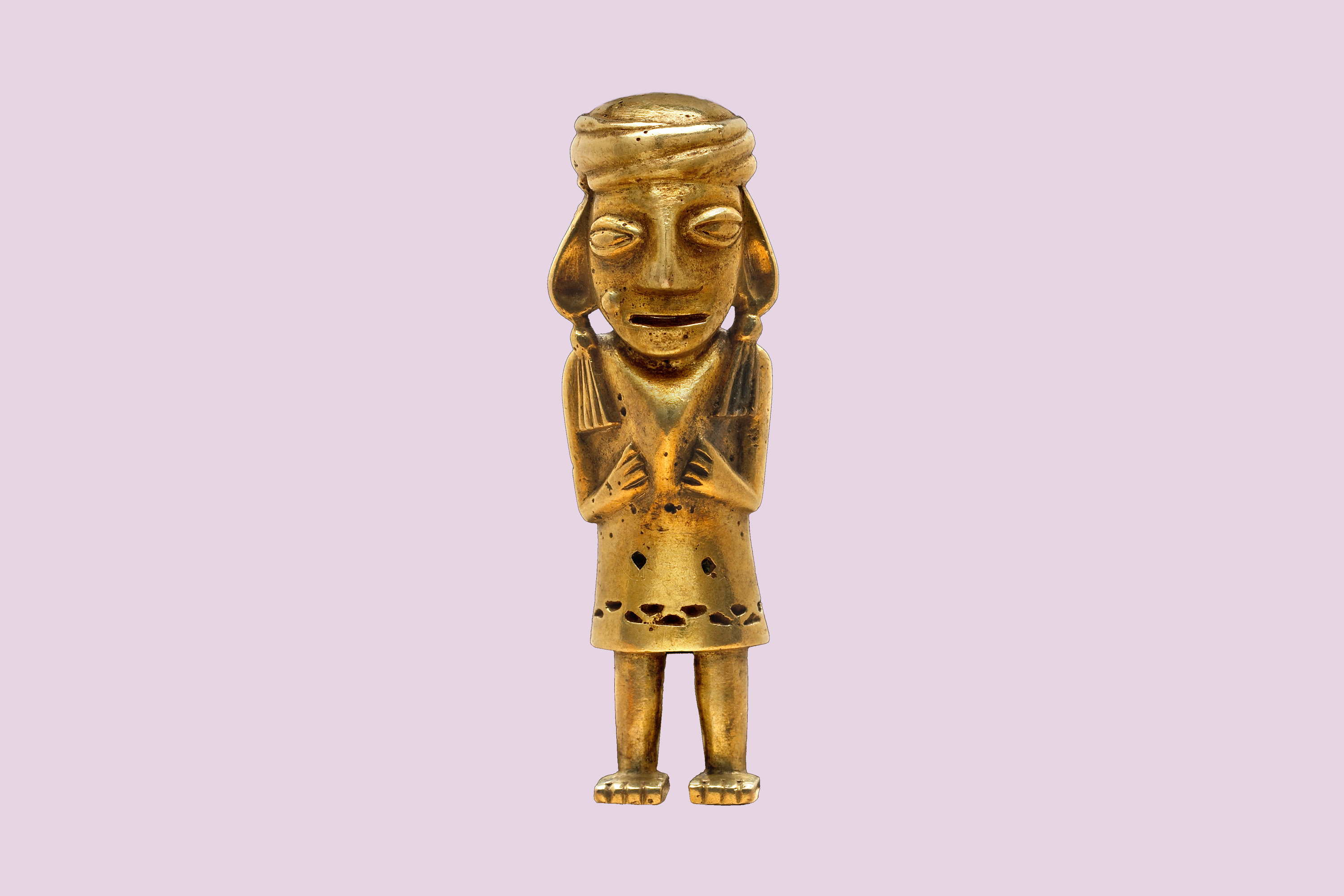 Gold objects, like this figurine from the Inca capital of Cusco, are rare because Spanish conquistadors in the early 1500s took gold from the city, melted it into bars, and exported it back to Europe.