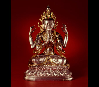 Cast Silver figure of four armed deity Bodhisattva Chenrezi or Avalokitesvara or Avakijutesvara. Tibet.Credit Information: © 1967 The Field Museum ID# A100790c Photographer: John Bayalis