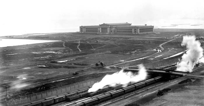 Field Museum of Natural History building as seen from the roof of the Blackstone Hotel, looking south west. 1921.Credit Information: © The Field MuseumID# CSGN44668Photographer unknown