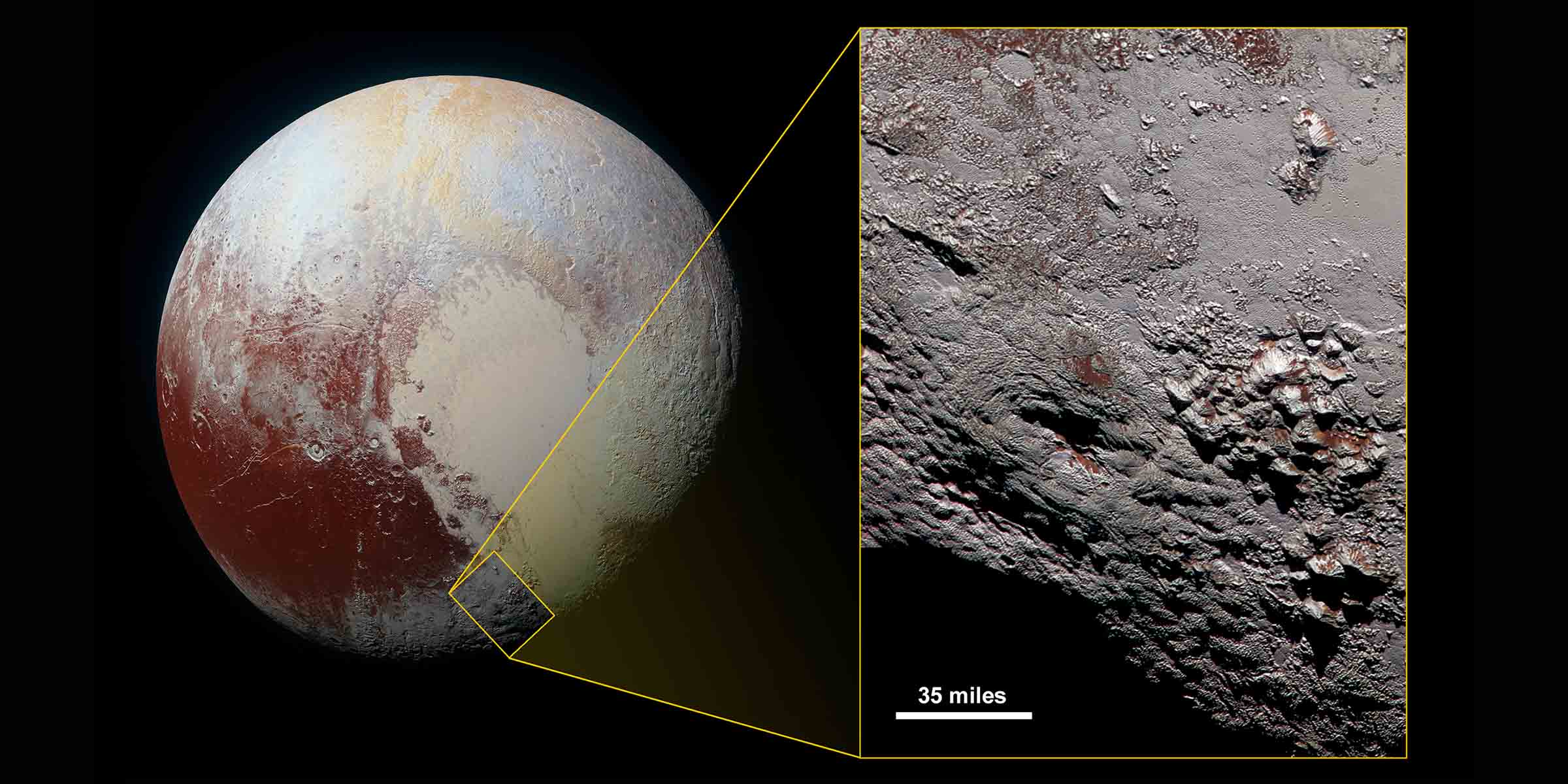 NASA image from New Horizons of a cryovolcano (ice volcano) on Pluto’s surface.
