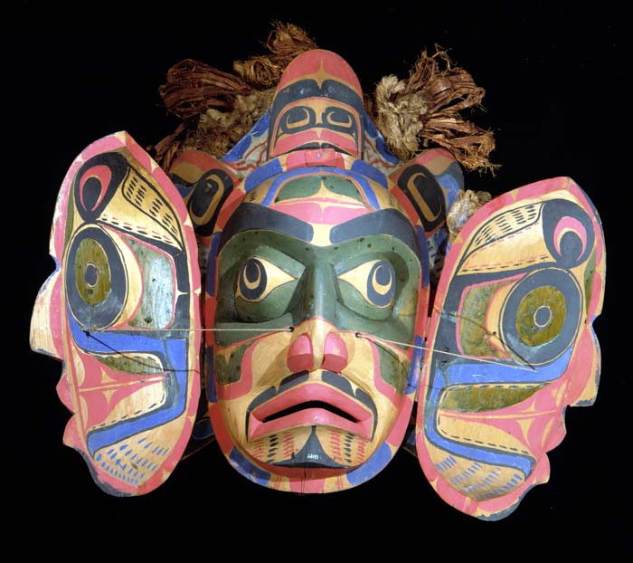 Mask. Cedar wood. Shown in open position. Kwakiutl. 
Credit Information: © 1981 The Field Museum ID# A108351cPhotographer: Ron Testa