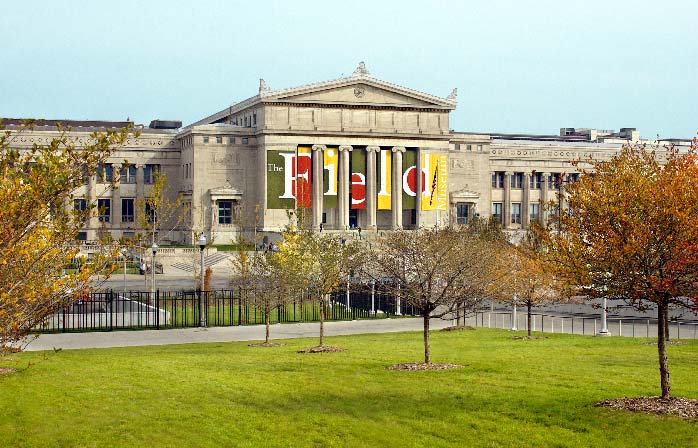 Exterior of Field Museum. South side Museum façade and pedestrian walkway used by Museum Campus visitors. Includes trees from Soldier Field.Credit Information:© 2003 The Field MuseumID# GN90618_095dPhotographer: John Weinstein