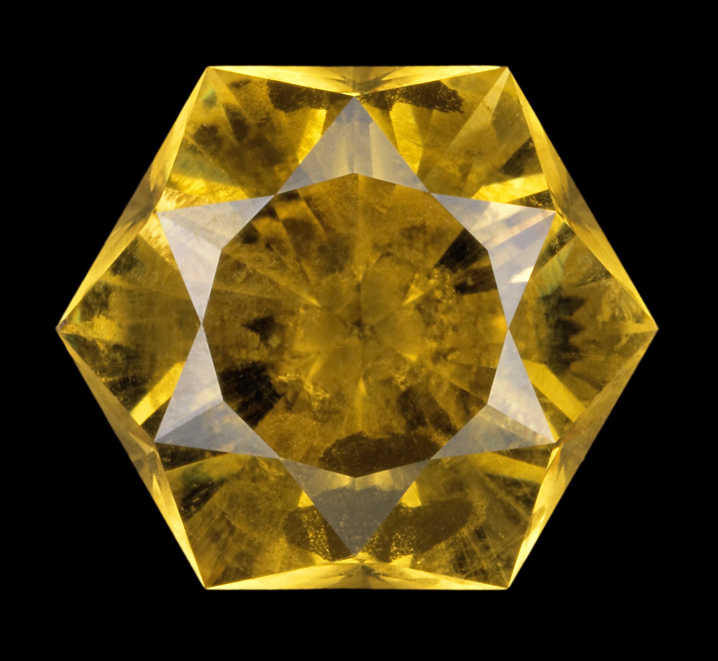 An  8.3-carat hexagon-shaped heliodor gem.