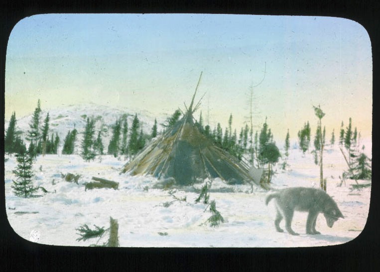 Winter camp scene.
