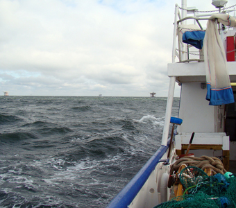 View of choppy ocean waves during an expedition to survey fishes in the Gulf of Mexico aboard the R/V Pelican.