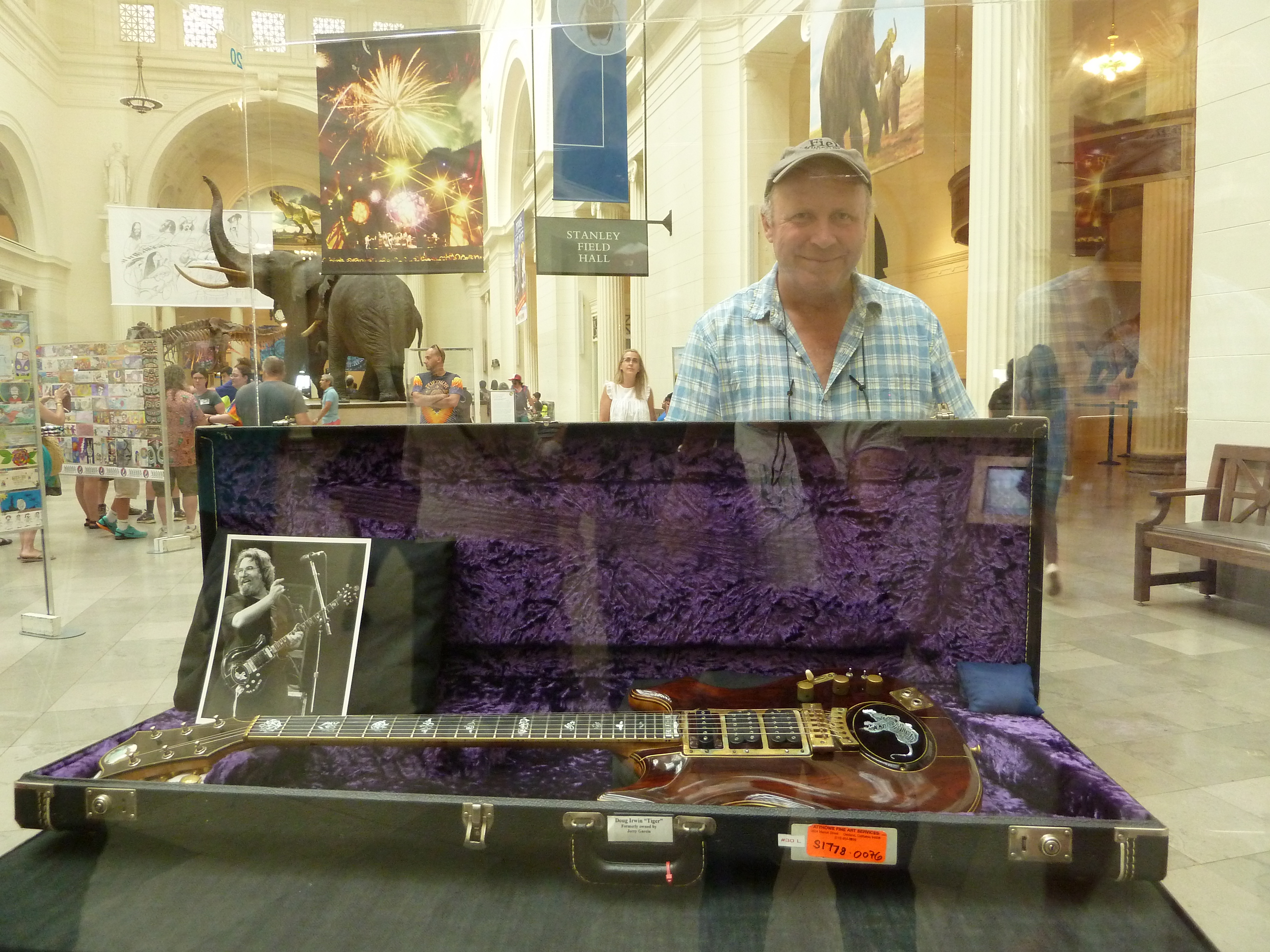 Bill basks in the aura of Jerry Garcia’s guitar, “Tiger,” which, with other items from the Grateful Dead archive, were displayed at The Field Museum in parallel with three Dead concerts held across the street at Soldier Field in July 2015. Bill happily attended all three shows, having received every ticket he requested. He estimated his total Dead show attendance at more than 100. Courtesy of Mary Anne Rogers.