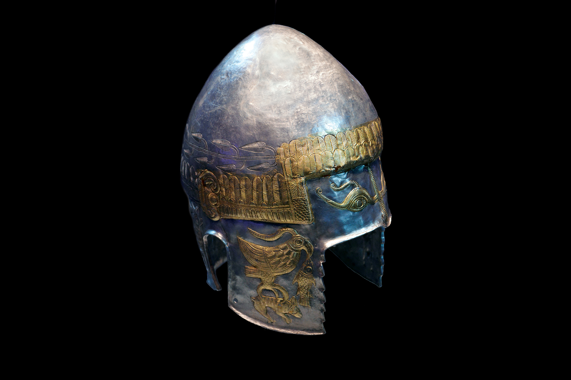 Photograph of an early European helmet.