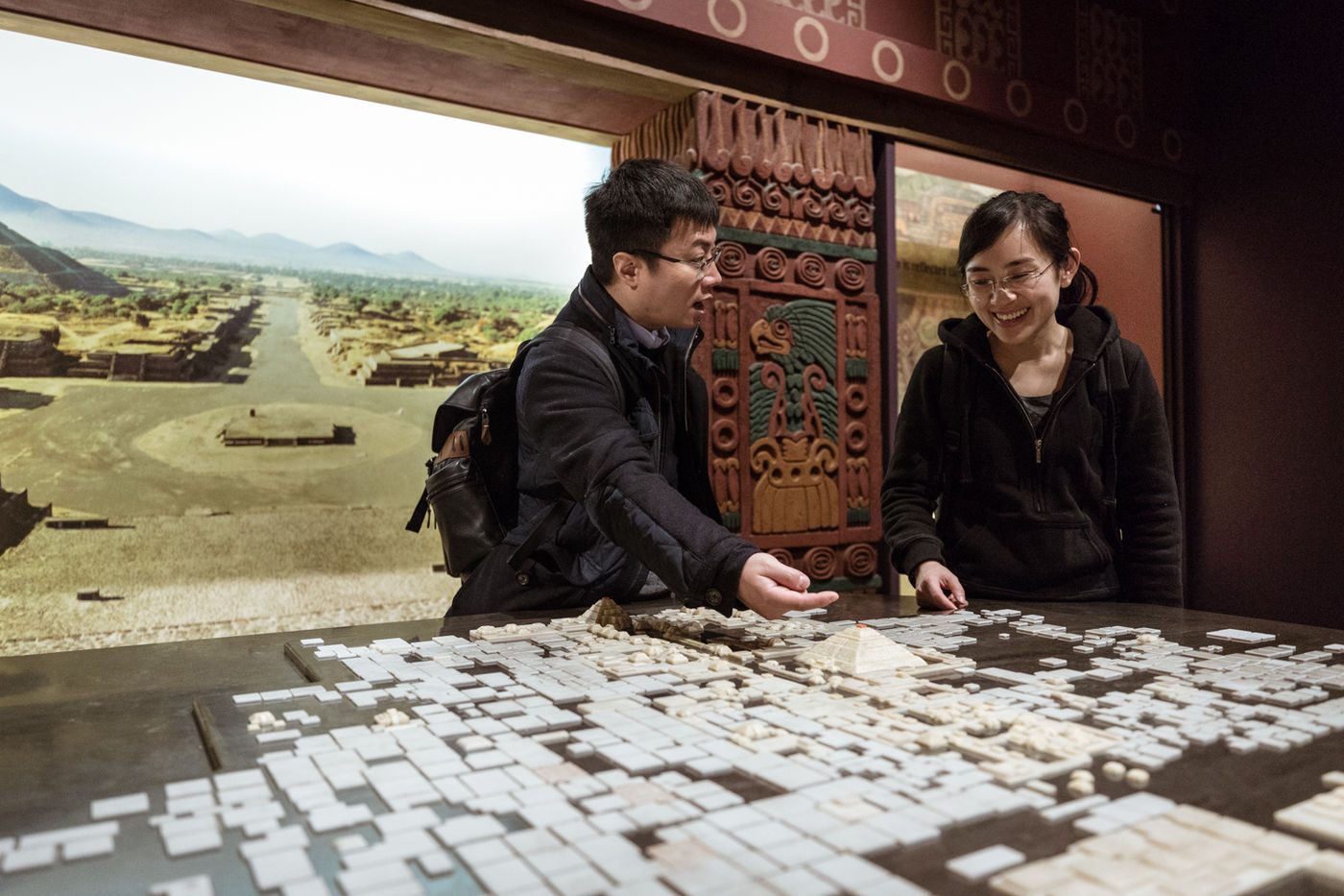 Visitors explore a bird’s-eye view replica of Teotihuacan, the largest city in the Americas (and one of the largest in the world) between AD 100 and 700.