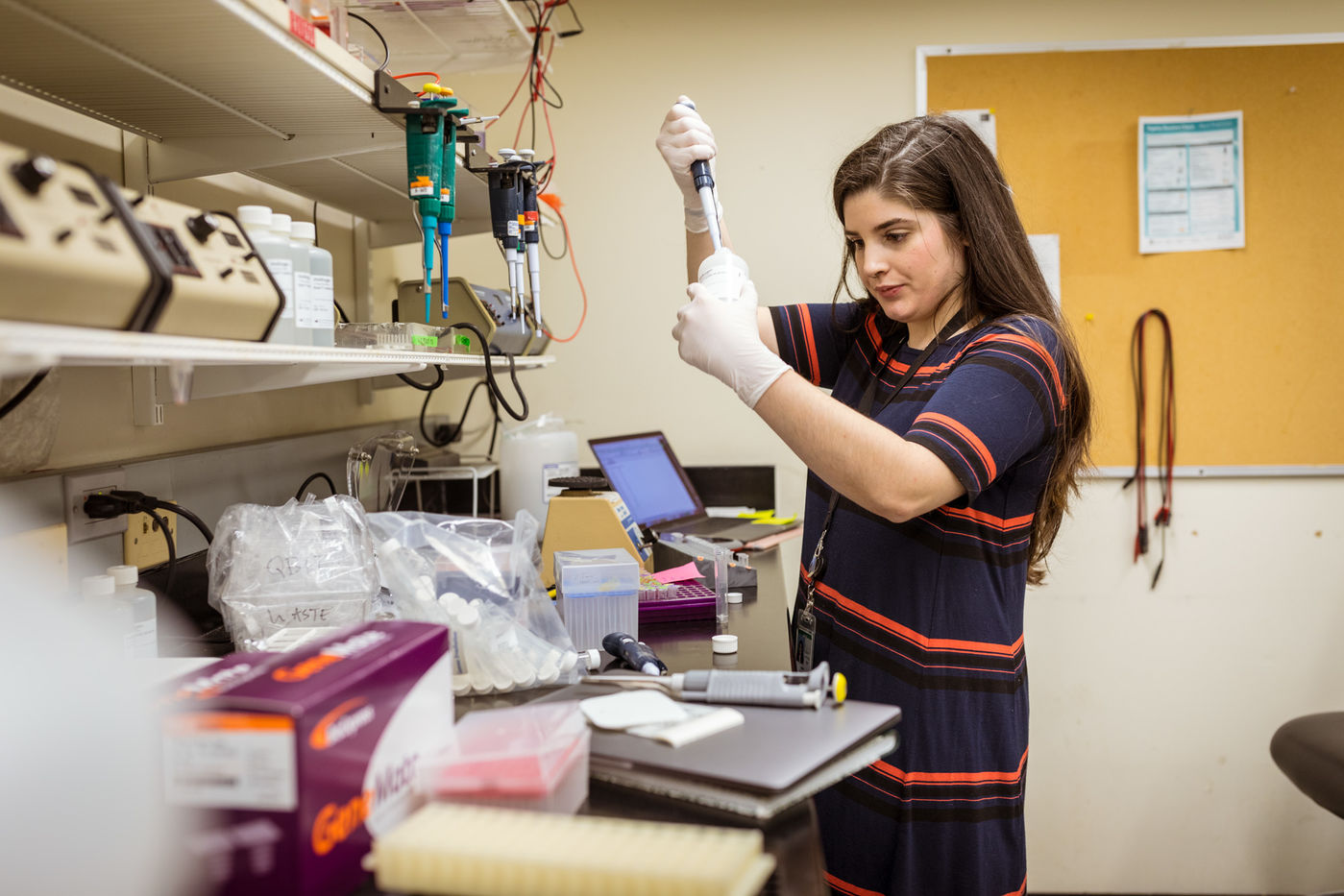 Scientists who work in the Pritzker DNA Lab—such as lab technician Isabel Distefano, pictured here—examine a wide range of DNA, from Antarctic fungi to Amazonian birds.