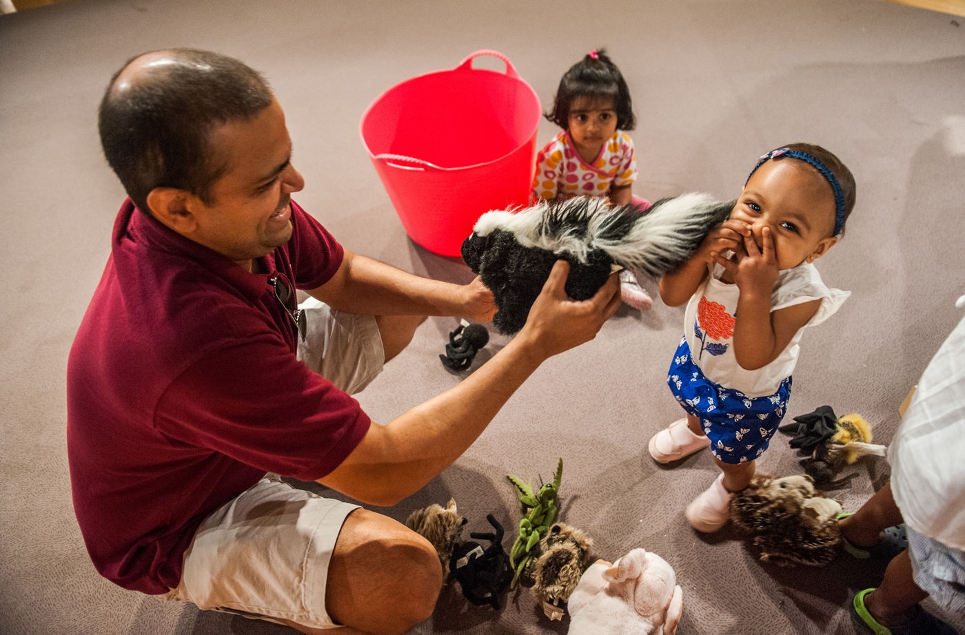 Eek, a skunk! Children can meet new friends as they explore animal puppets.