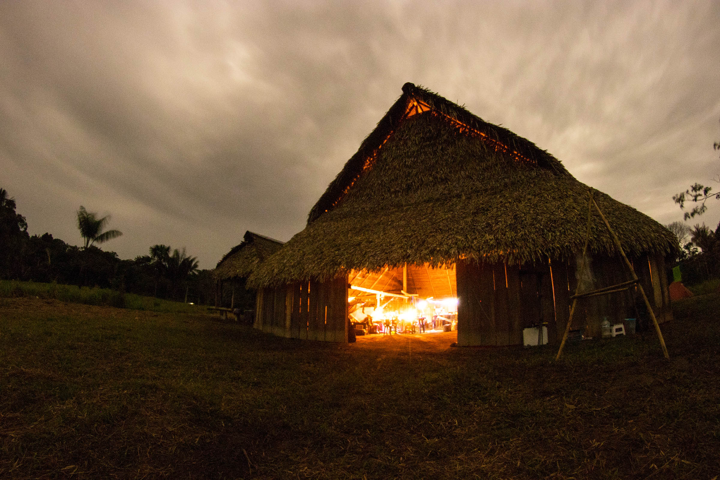 Working inside a maloca, or central gathering space for the local community.