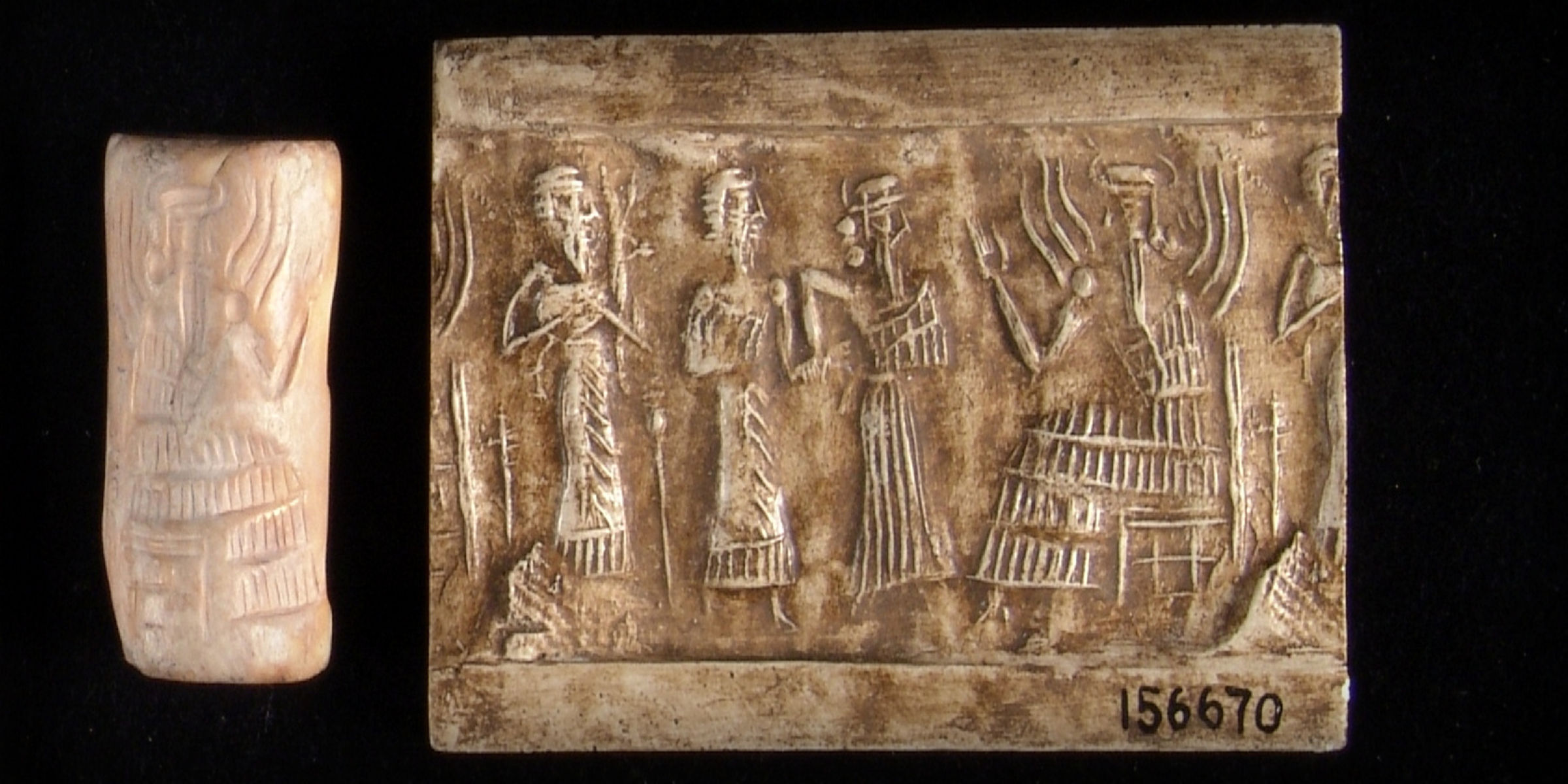 Akkadian period shell cylinder seal with its impression from Kish, Iraq. Catalog Number 1497.156670. © The Field Museum.