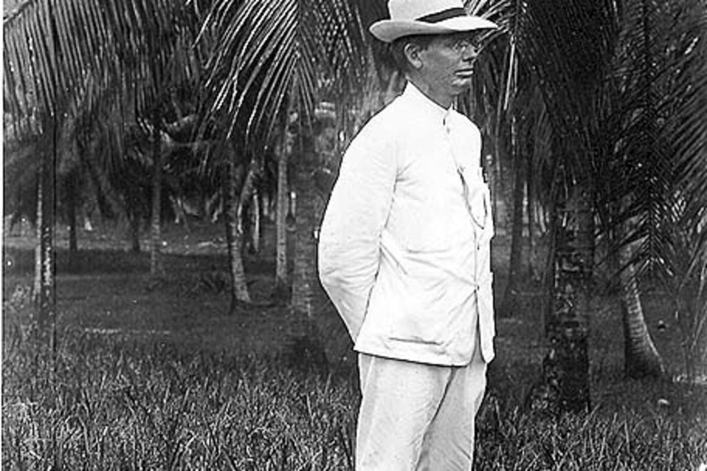 A. B. Lewis portrait in white suit and hat, June 1910. Photo Archives ID # CSA33645.