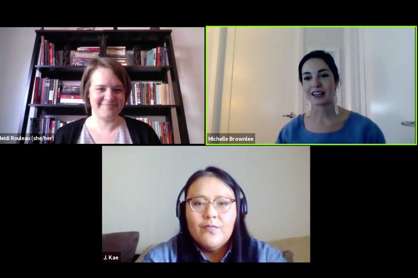 Three people speak on a Zoom presentation.