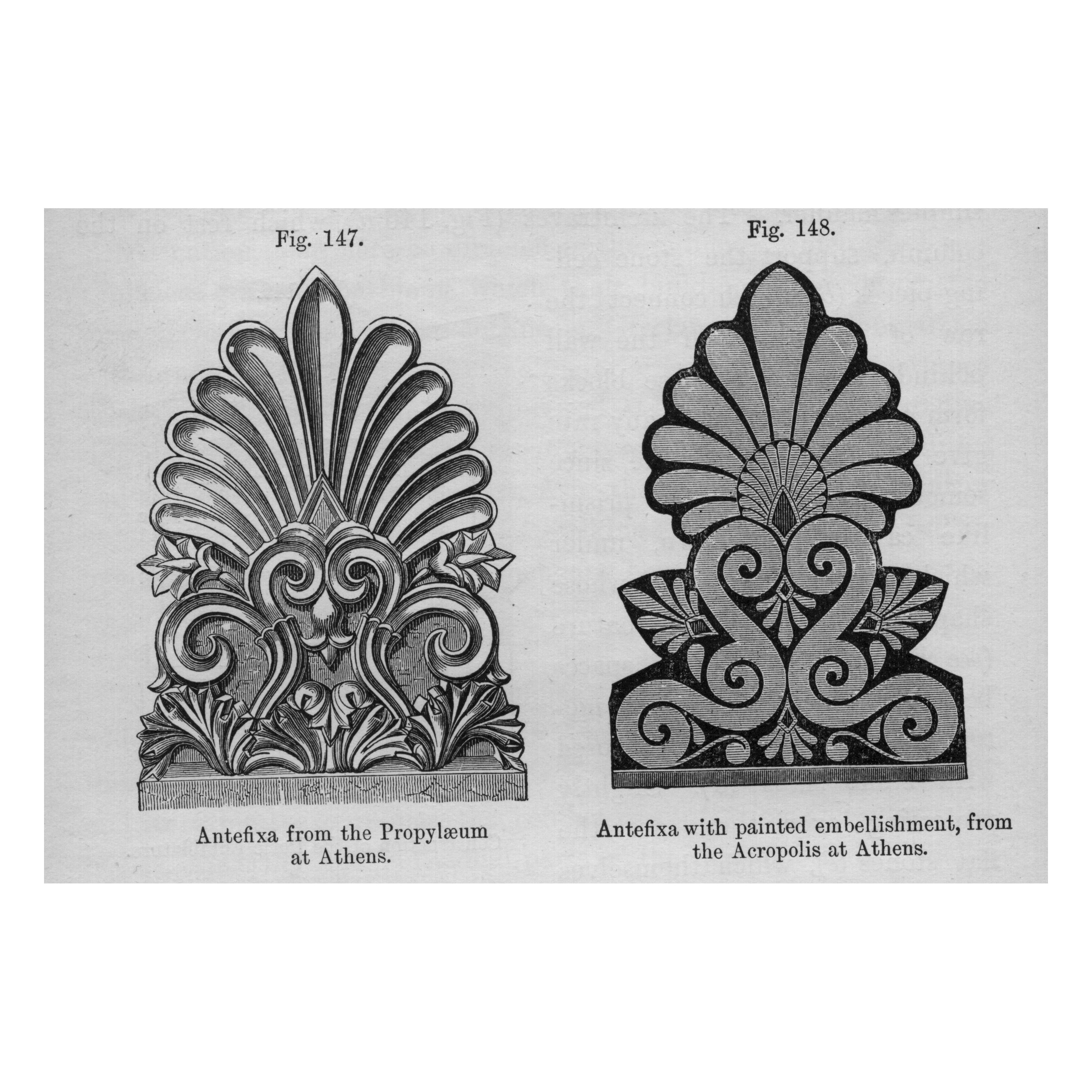 Architectural rendering of Antefix, vertical decorations used to cover the end of roof tiling, often used in Grecian temples.