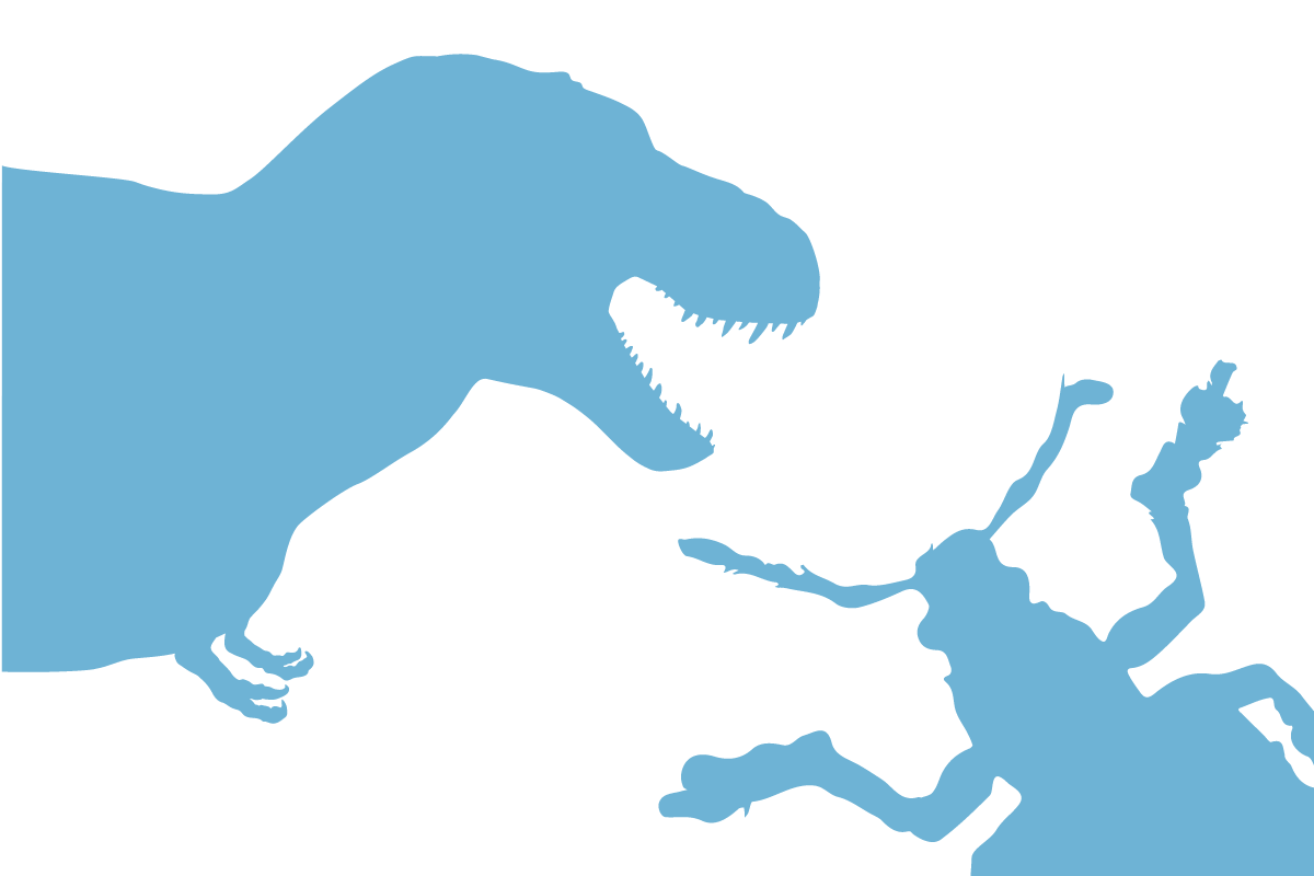 Discovery Ticket image with silhouettes of a dinosaur and a beetle