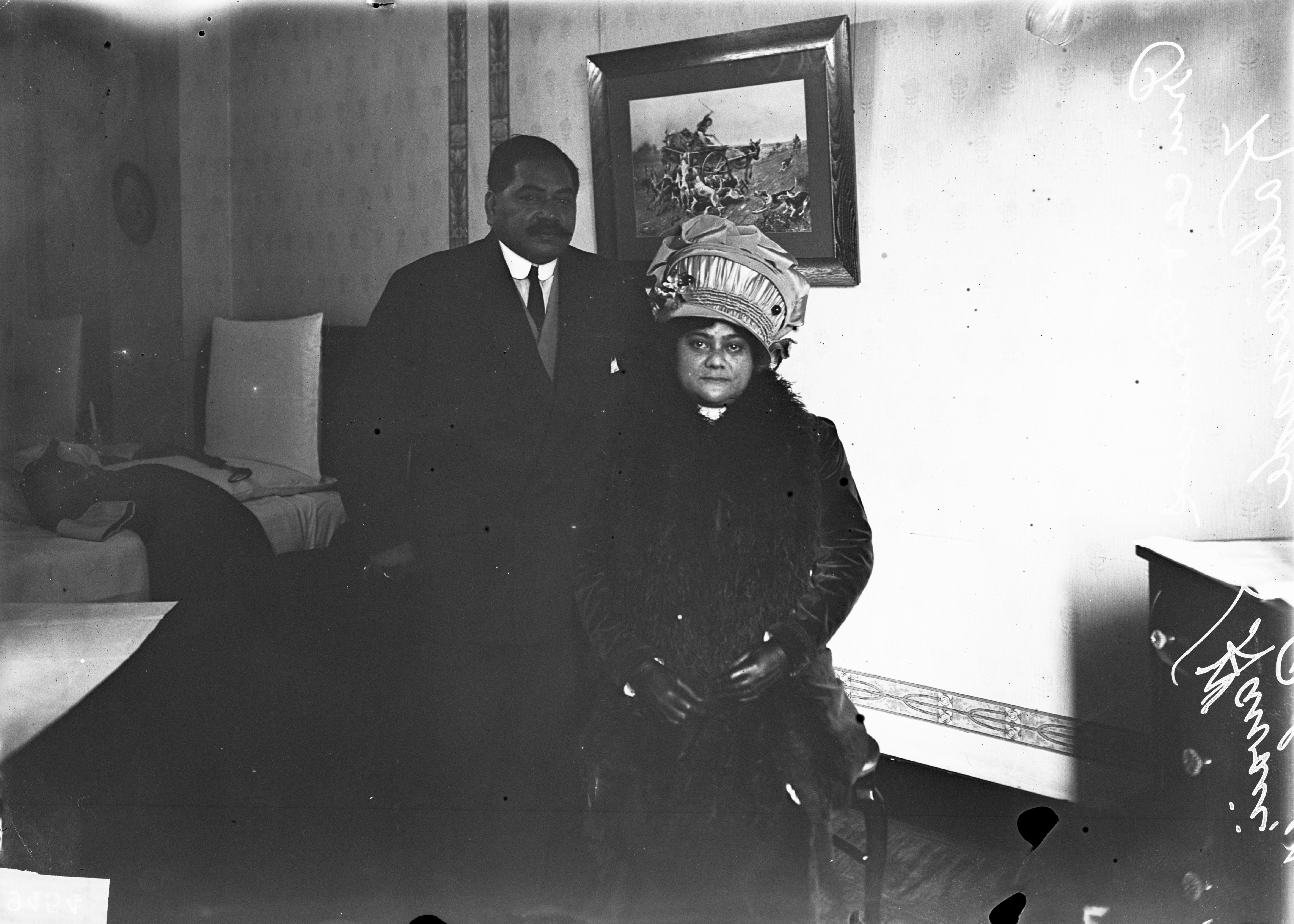 Portrait of Prince and Princess Kalanianade of Hawaii, posed in a room in Chicago, Illinois.