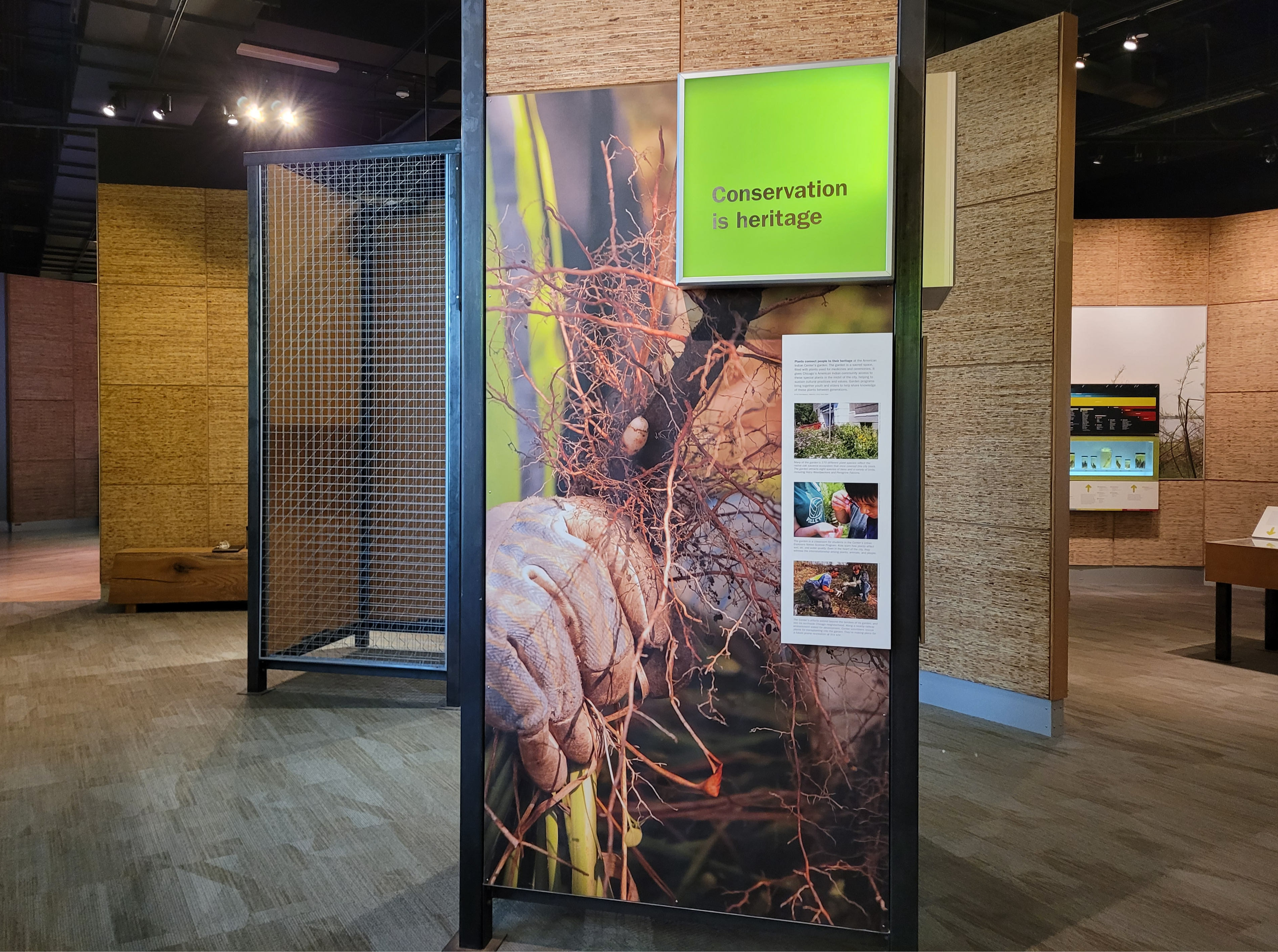 A graphic panel display in a museum exhibition