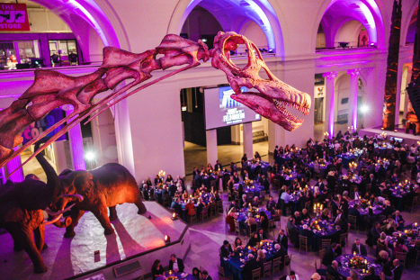 Looking at the museum's main hall, from the balcony, as an event is taking place.